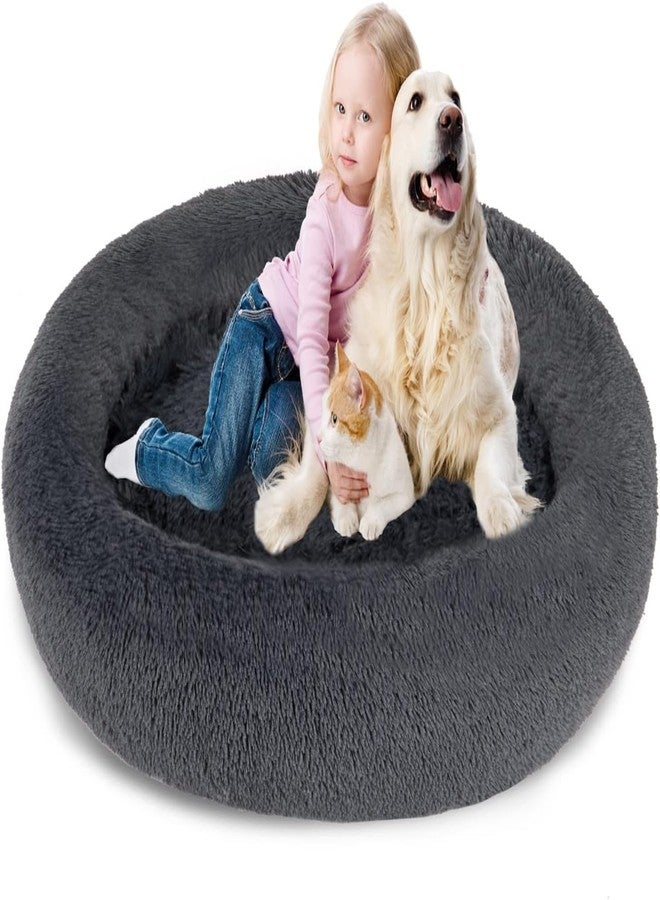 PAWSOME Plush Calming Dog Beds, Donut Dog Bed for Small Dogs, Medium, Large & X-Large, Comfy Cuddler Dog Bed and Cat Bed in Faux Fur (Black, XXL) - Image 1